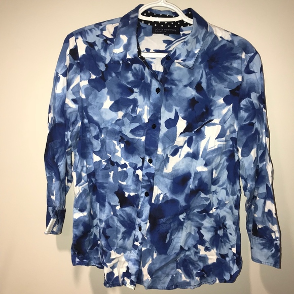 Jones New York Signature Blue Floral Blouse - Picture 1 of 3